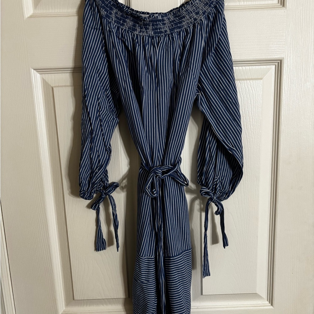 Striped Blue Off-Shoulder Dress